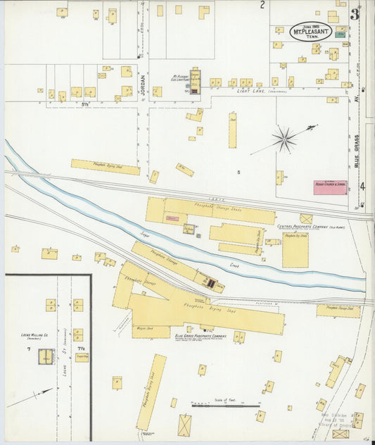 Sanborn Fire Insurance Map from Mount Pleasant, Maury County, Tennessee (1905), Sheet #0003 - Historic Sanborn Fire Insurance Map Print, vintage old map wall art, antique decor, genealogy gift, Tennessee Tennessee map