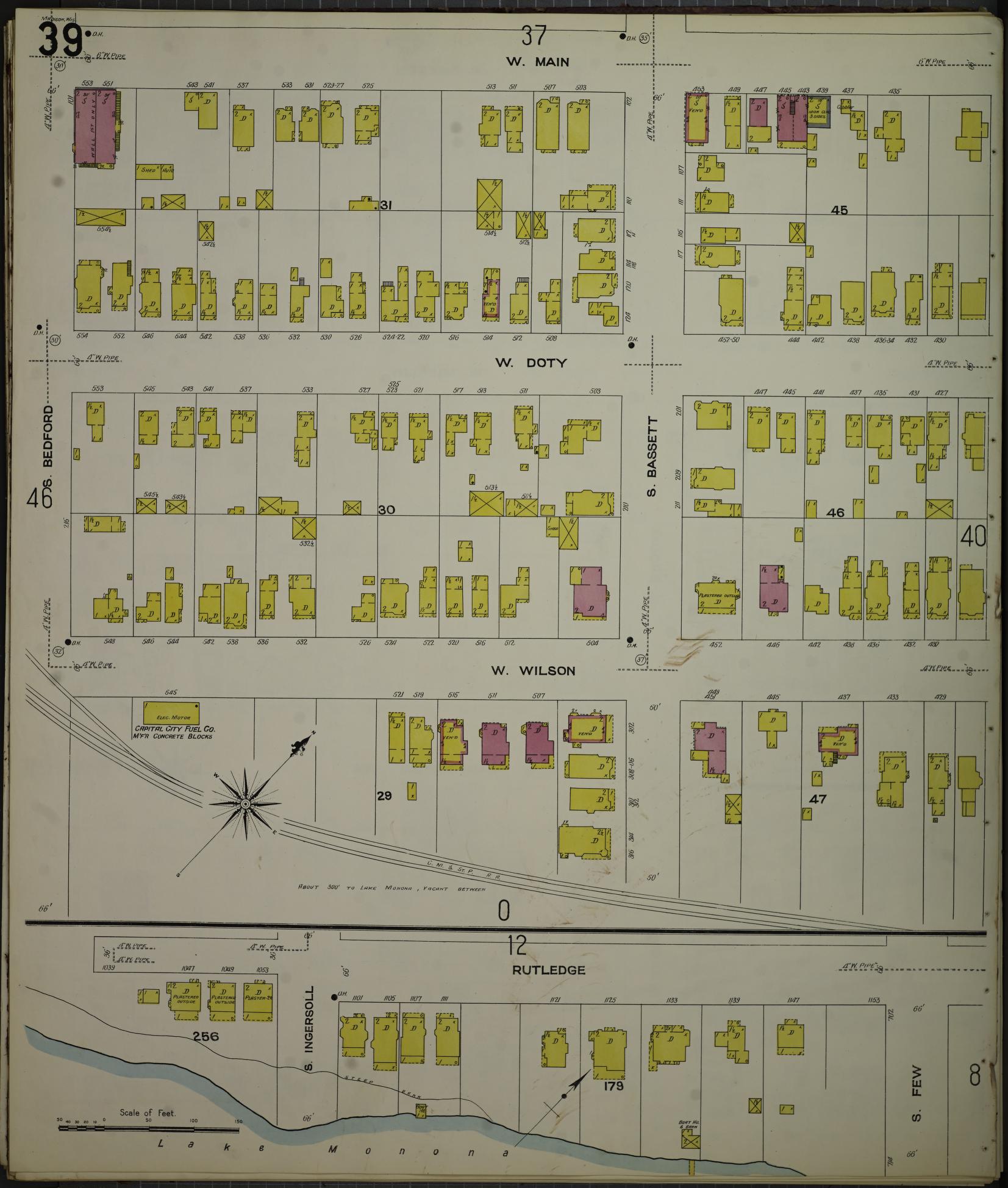 Sanborn Fire Insurance Map from Madison, Dane County, Wisconsin (1908), Sheet #0039 - Historic Sanborn Fire Insurance Map Print, vintage old map wall art, antique decor, genealogy gift, Wisconsin Wisconsin map