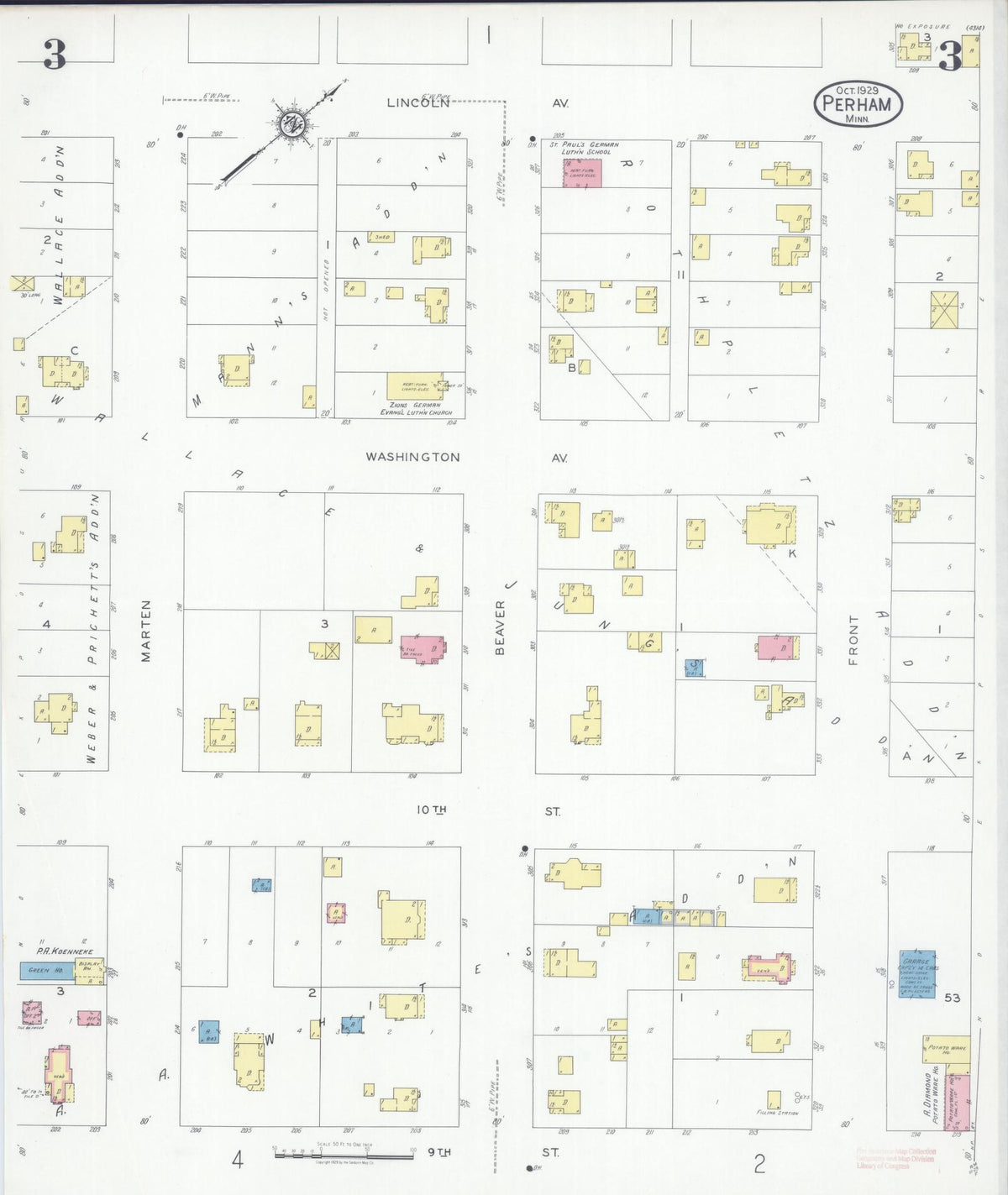 Sanborn Fire Insurance Map from Perham, Otter Tail County, Minnesota (1929), Sheet #0003 - Complete Map Set gallery image, historic Sanborn map, vintage wall art, Minnesota Minnesota