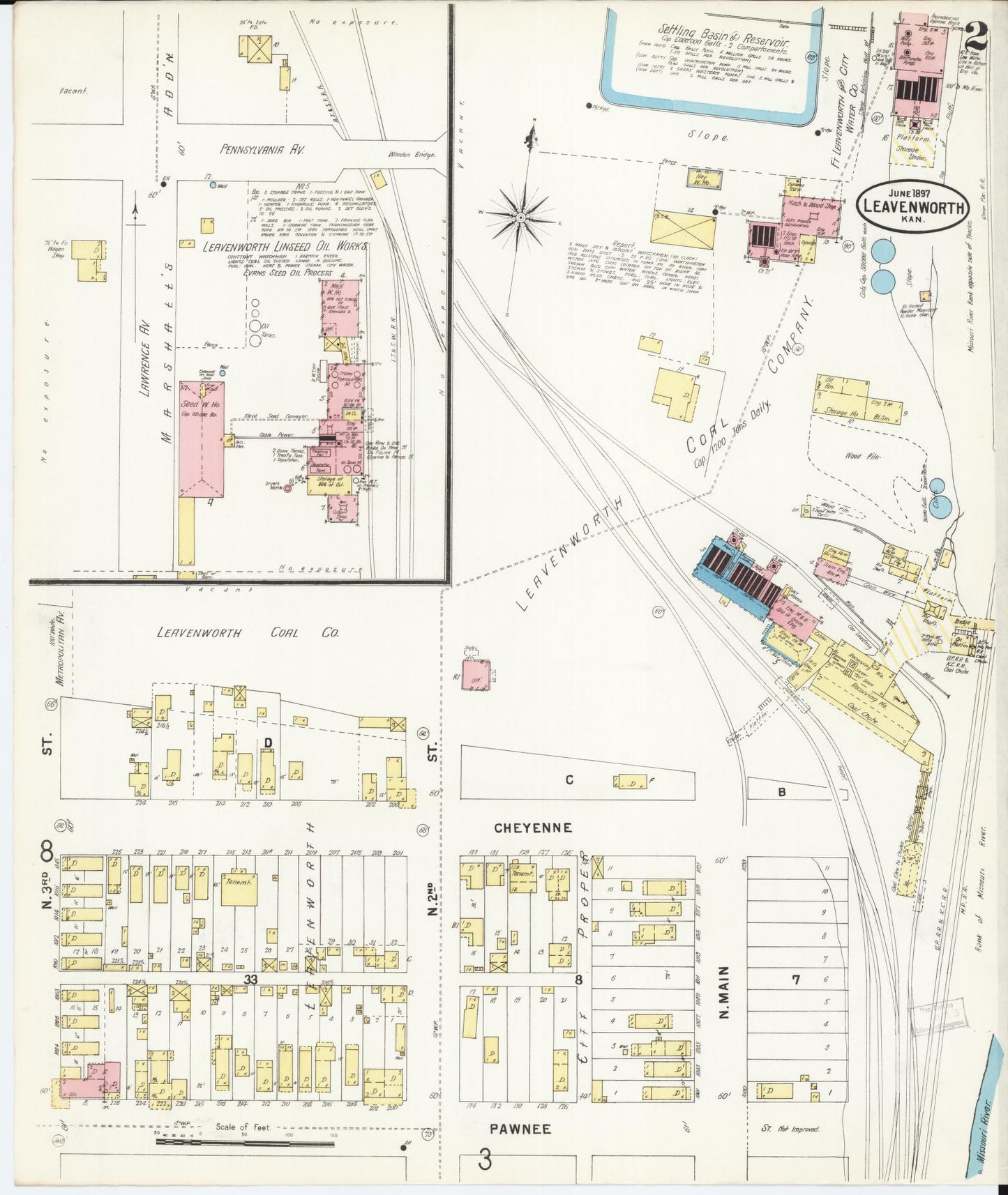 Sanborn Fire Insurance Map from Leavenworth, Leavenworth County, Kansas (1897), Sheet #0003 - Complete Map Set gallery image, historic Sanborn map, vintage wall art, Kansas Kansas