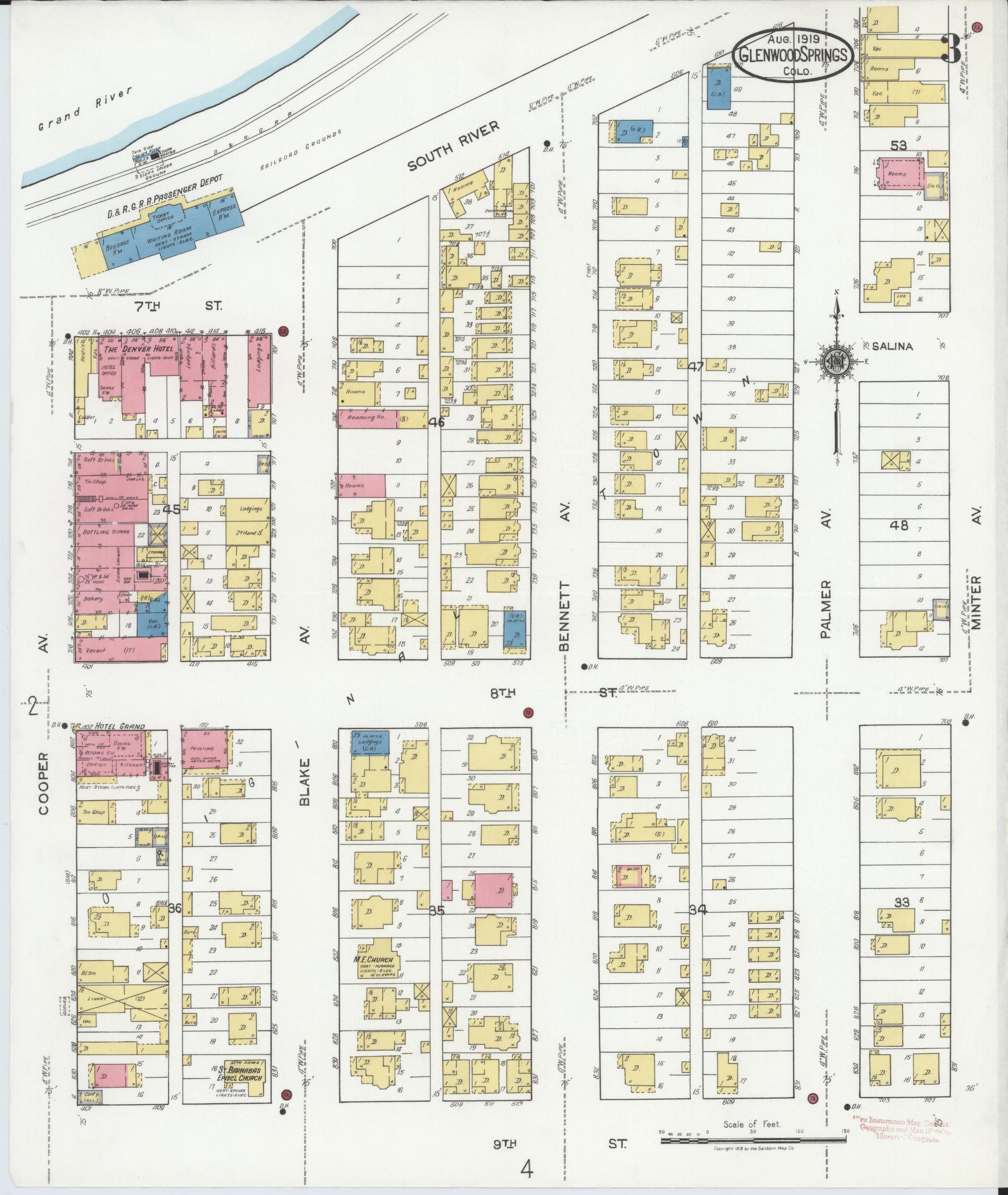 Sanborn Fire Insurance Map from Glenwood Springs, Garfield County, Colorado (1919), Sheet #0003 - Complete Map Set gallery image, historic Sanborn map, vintage wall art, Colorado Colorado