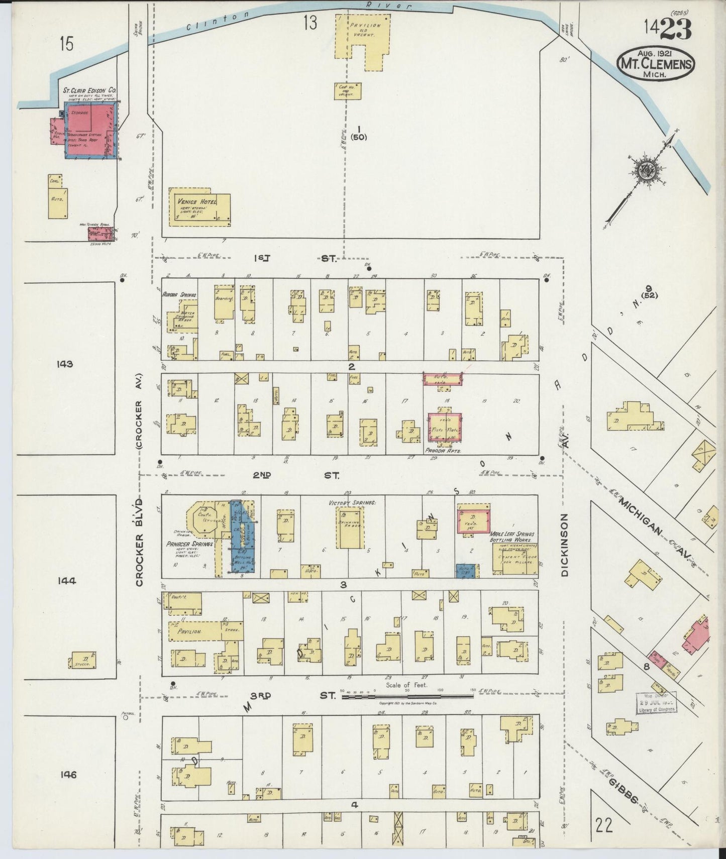 Sanborn Fire Insurance Map from Mount Clemens, Macomb County, Michigan (1921), Sheet #0023 - Complete Map Set gallery image, historic Sanborn map, vintage wall art, Michigan Michigan