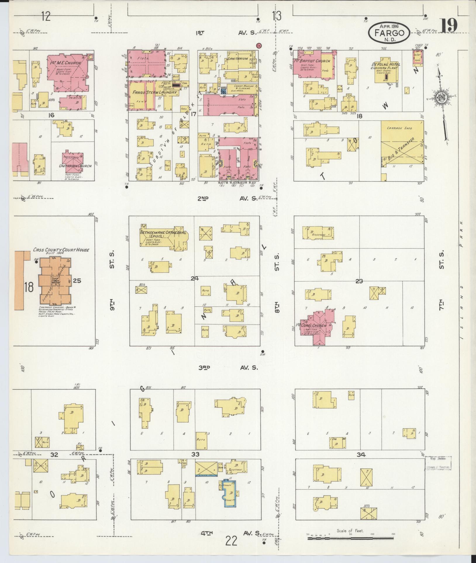 Sanborn Fire Insurance Map from Fargo, Cass County, North Dakota (1916), Sheet #0019 - Complete Map Set gallery image, historic Sanborn map, vintage wall art, North Dakota North Dakota