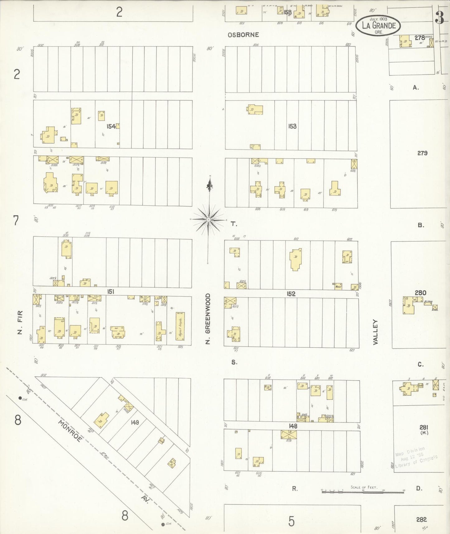 Sanborn Fire Insurance Map from La Grande, Union County, Oregon (1903), Sheet #0003 - Historic Sanborn Fire Insurance Map Print, vintage old map wall art, antique decor, genealogy gift, Oregon Oregon map