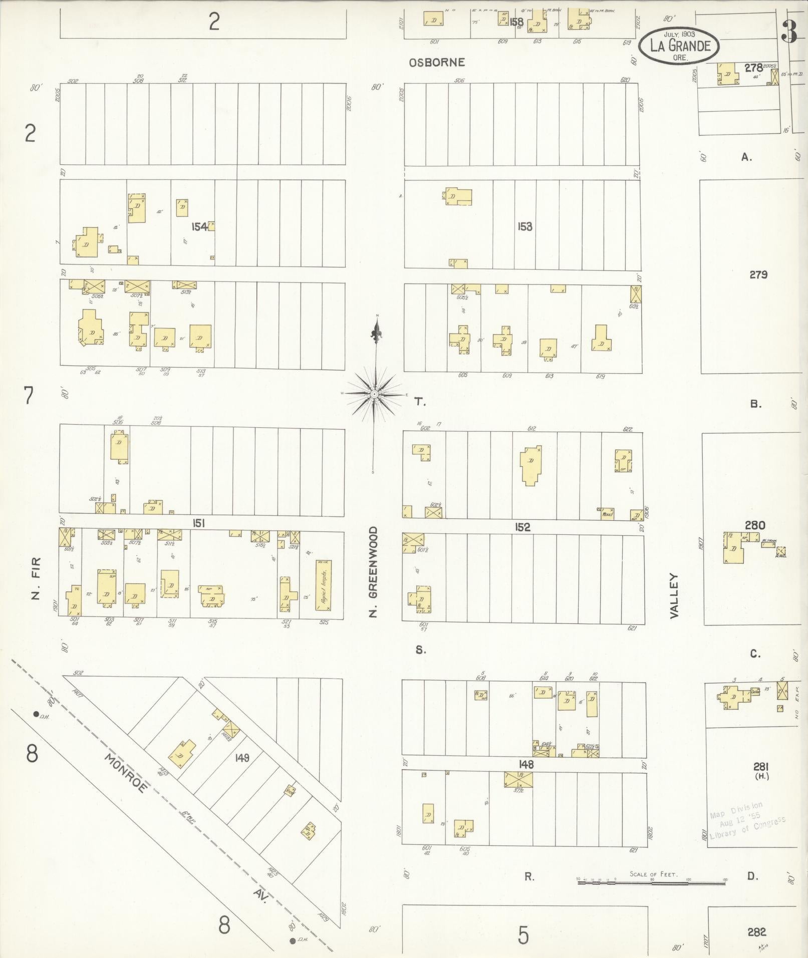 Sanborn Fire Insurance Map from La Grande, Union County, Oregon (1903), Sheet #0003 - Historic Sanborn Fire Insurance Map Print, vintage old map wall art, antique decor, genealogy gift, Oregon Oregon map