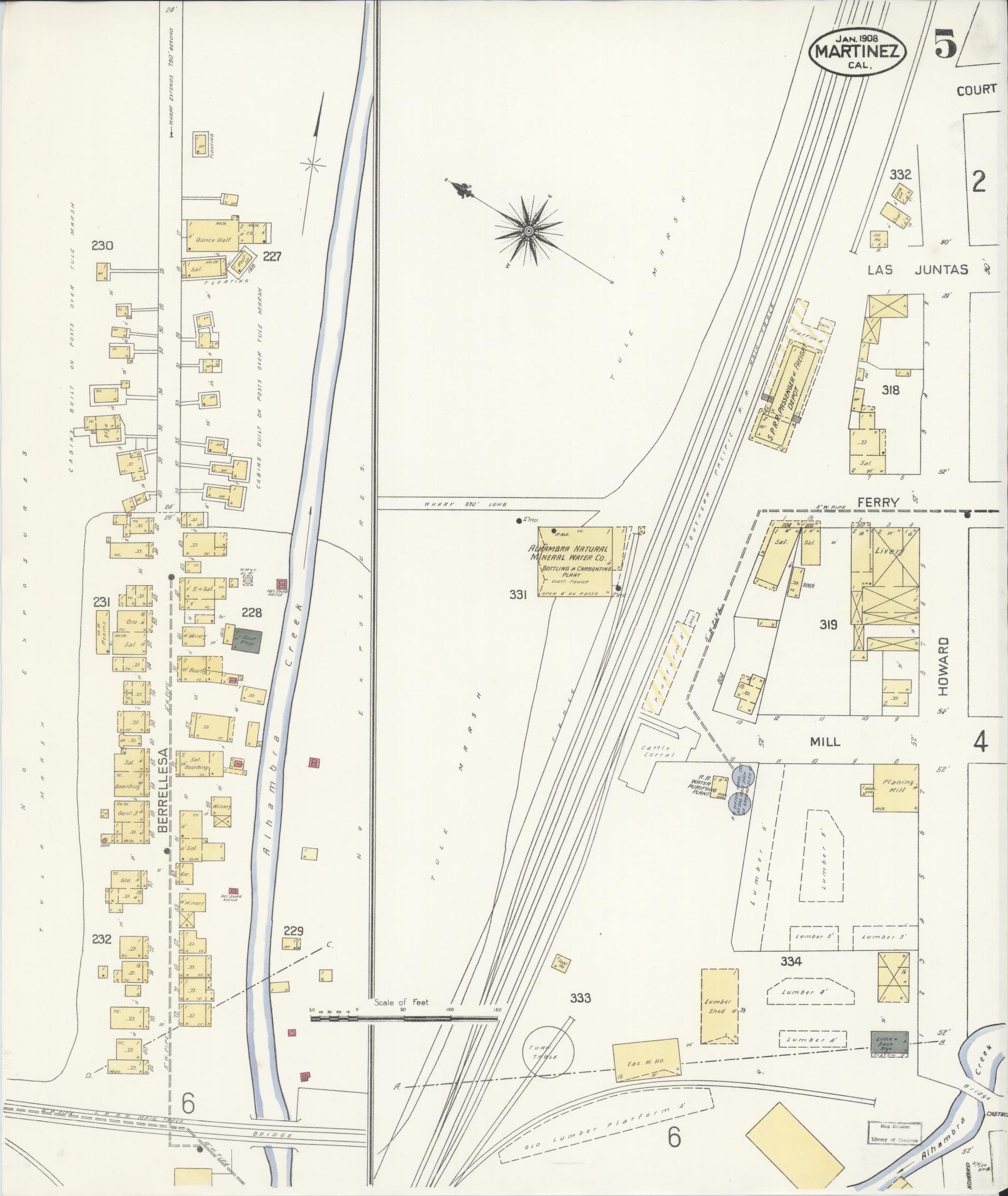 Sanborn Fire Insurance Map from Martinez, Contra Costa County, California (1908), Sheet #0005 - Historic Sanborn Fire Insurance Map Print, vintage old map wall art, antique decor, genealogy gift, California California map