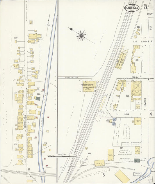 Sanborn Fire Insurance Map from Martinez, Contra Costa County, California (1908), Sheet #0005 - Historic Sanborn Fire Insurance Map Print, vintage old map wall art, antique decor, genealogy gift, California California map