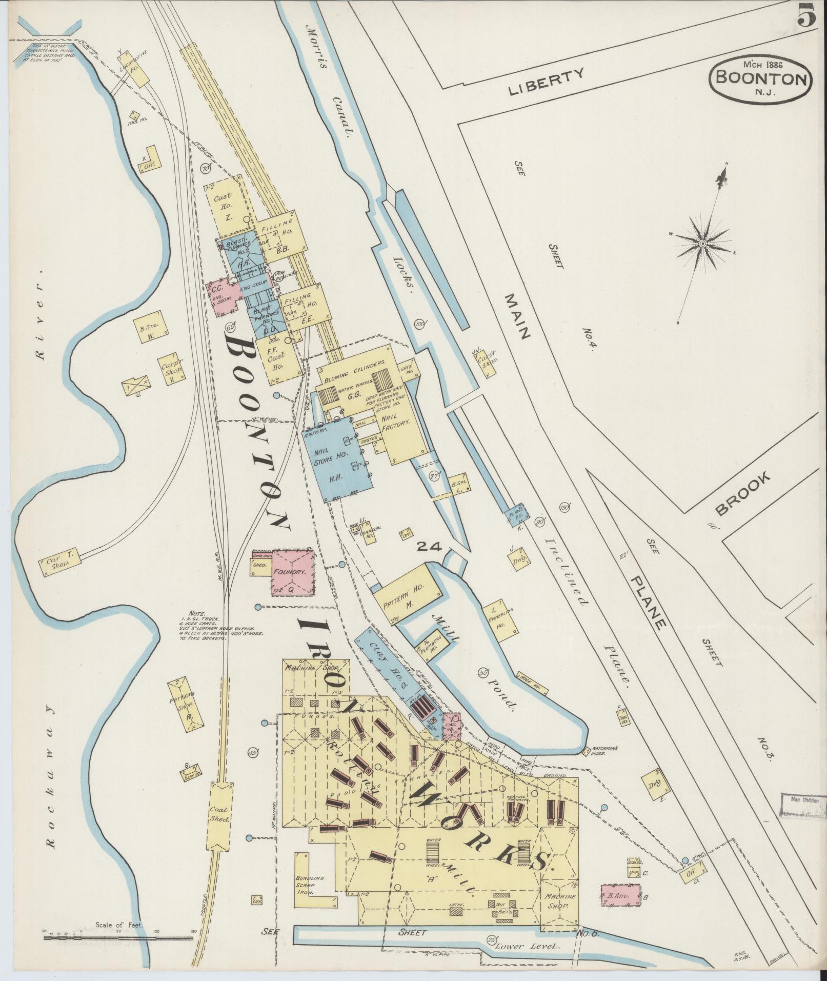 Sanborn Fire Insurance Map from Boonton, Morris County, New Jersey (1886), Sheet #0005 - Complete Map Set gallery image, historic Sanborn map, vintage wall art, New Jersey New Jersey
