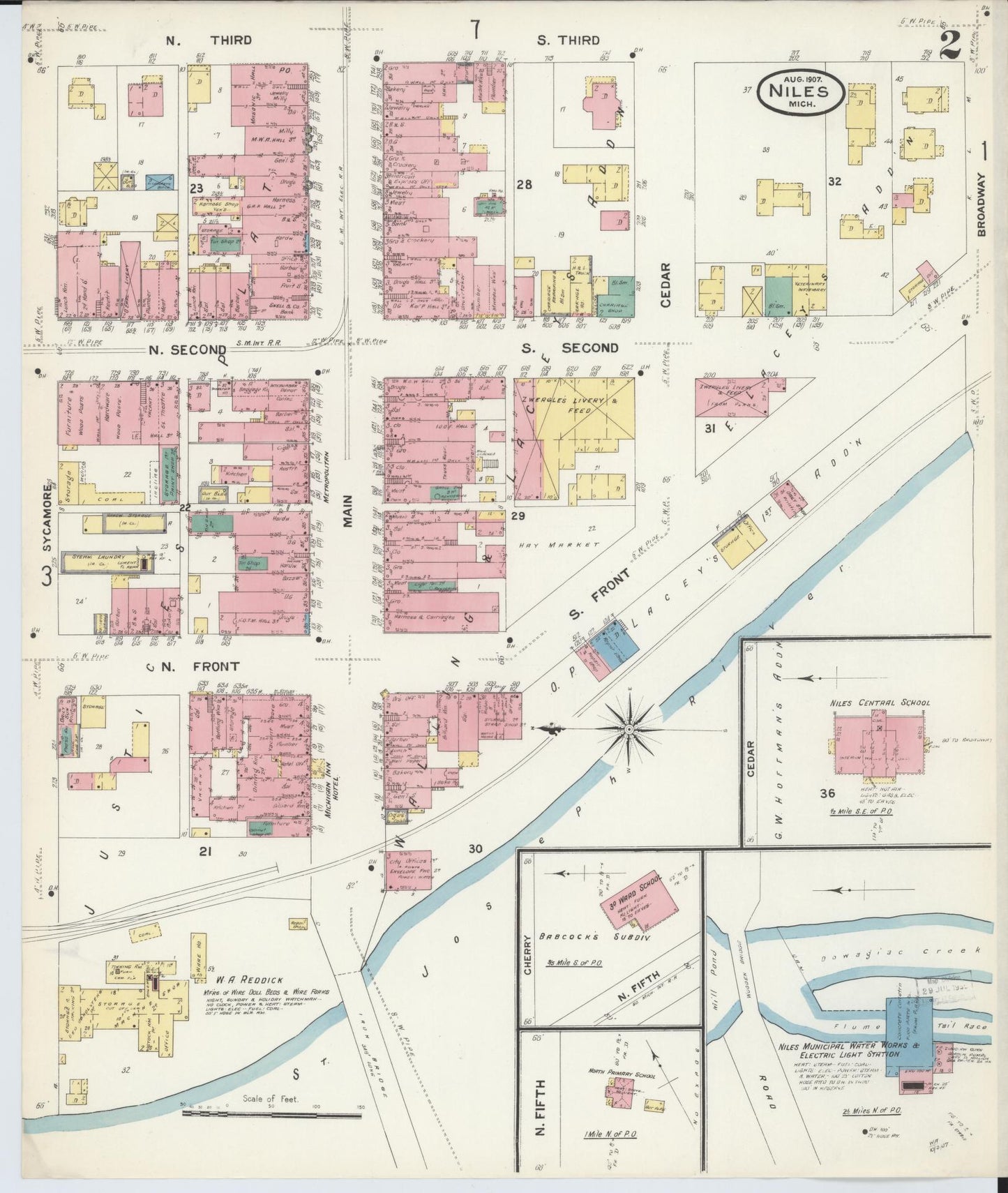 Sanborn Fire Insurance Map from Niles, Berrien County, Michigan (1907), Sheet #0002 - Historic Sanborn Fire Insurance Map Print, vintage old map wall art, antique decor, genealogy gift, Michigan Michigan map
