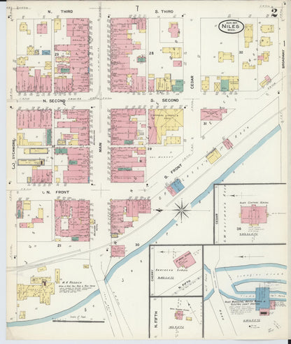 Sanborn Fire Insurance Map from Niles, Berrien County, Michigan (1907), Sheet #0002 - Historic Sanborn Fire Insurance Map Print, vintage old map wall art, antique decor, genealogy gift, Michigan Michigan map