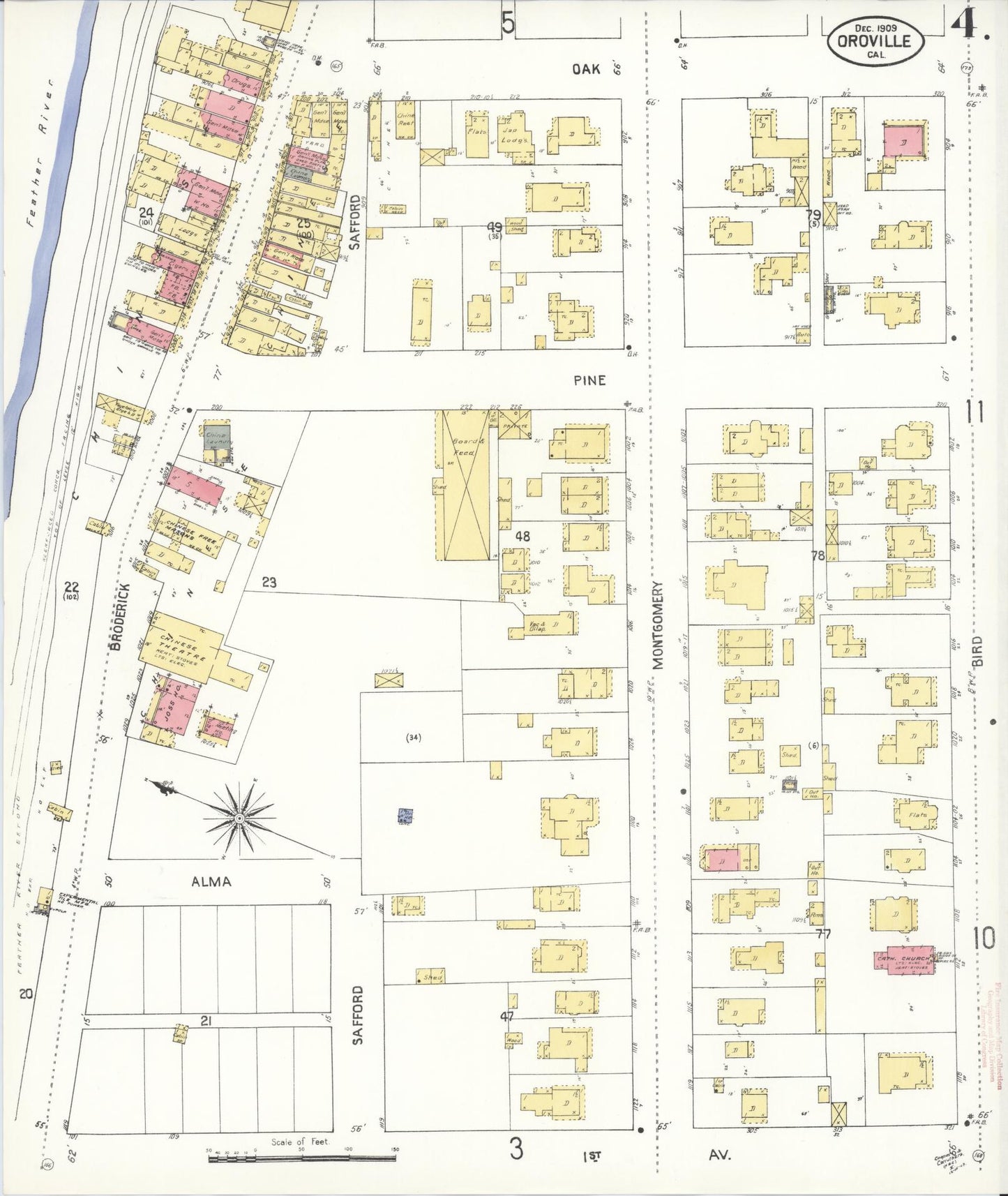 Sanborn Fire Insurance Map from Oroville, Butte County, California (1909), Sheet #0004 - Complete Map Set gallery image, historic Sanborn map, vintage wall art, California California