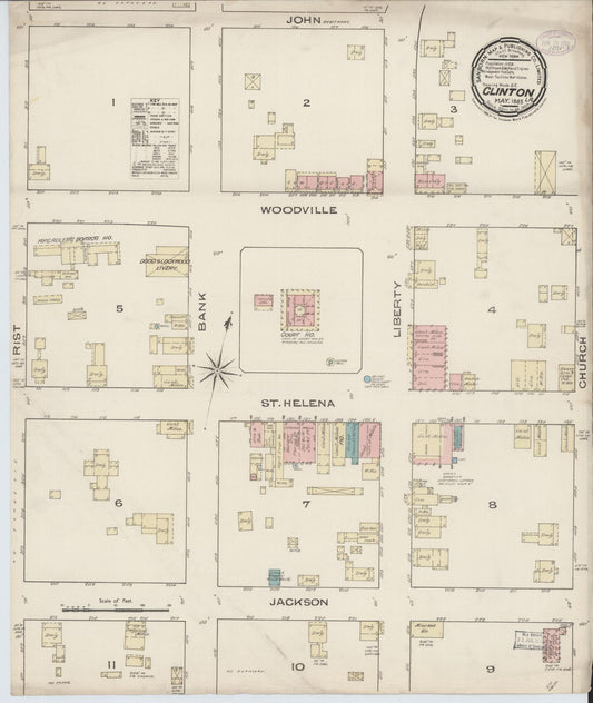 Sanborn Fire Insurance Map from Clinton, East Feliciana Parish, Louisiana (1885), Sheet #0001 - Historic Sanborn Fire Insurance Map Print, vintage old map wall art, antique decor, genealogy gift, Louisiana Louisiana map
