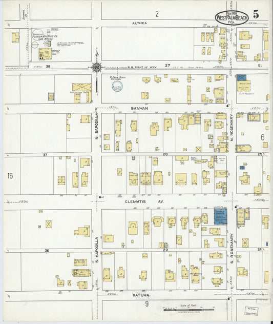 Sanborn Fire Insurance Map from West Palm Beach, Dade County, Florida (1920), Sheet #0005 - Historic Sanborn Fire Insurance Map Print, vintage old map wall art, antique decor, genealogy gift, Florida Florida map