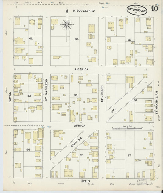 Sanborn Fire Insurance Map from Baton Rouge, East Baton Rouge Parish, Louisiana (1891), Sheet #0010 - Historic Sanborn Fire Insurance Map Print, vintage old map wall art, antique decor, genealogy gift, Louisiana Louisiana map