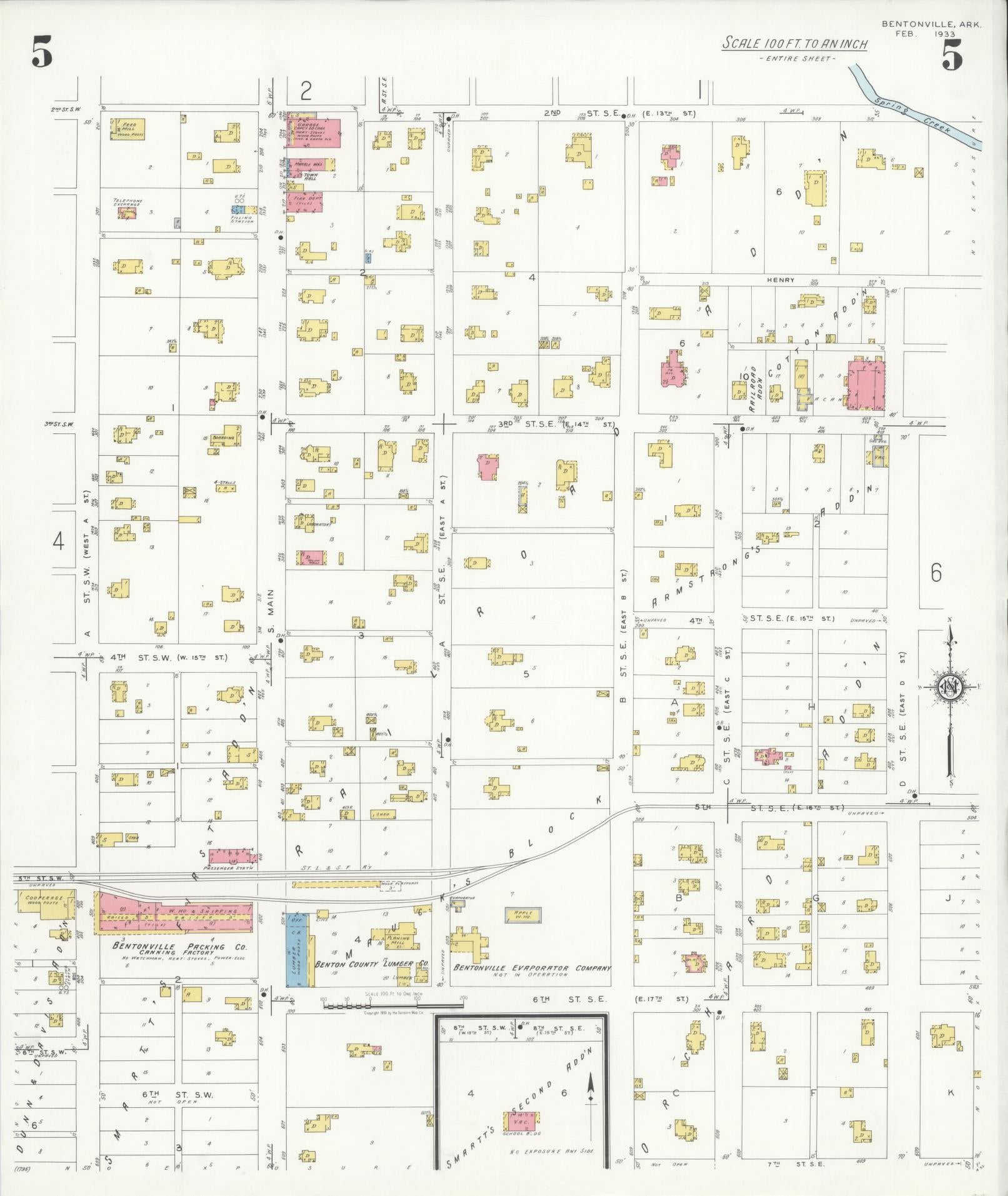 Sanborn Fire Insurance Map from Bentonville, Benton County, Arkansas (1933), Sheet #0005 - Complete Map Set gallery image, historic Sanborn map, vintage wall art, Arkansas Arkansas
