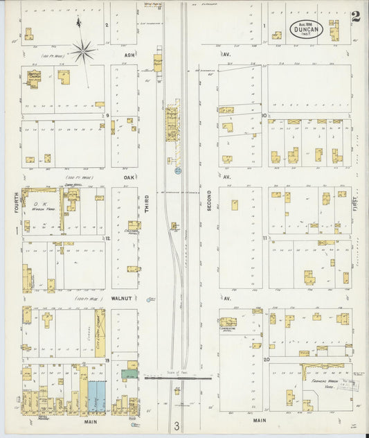 Sanborn Fire Insurance Map from Duncan, Stephens County, Oklahoma (1898), Sheet #0002 - Historic Sanborn Fire Insurance Map Print, vintage old map wall art, antique decor, genealogy gift, Oklahoma Oklahoma map