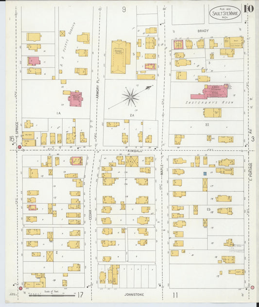 Sanborn Fire Insurance Map from Sault Sainte Marie, Chippewa County, Michigan (1906), Sheet #0010 - Historic Sanborn Fire Insurance Map Print, vintage old map wall art, antique decor, genealogy gift, Michigan Michigan map