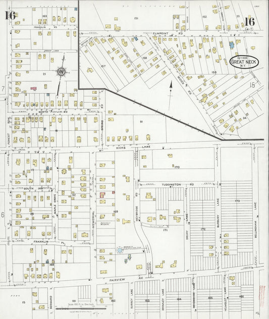 Sanborn Fire Insurance Map from Great Neck, Nassau County, New York (1926), Sheet #0016 - Historic Sanborn Fire Insurance Map Print, vintage old map wall art, antique decor, genealogy gift, New York New York map