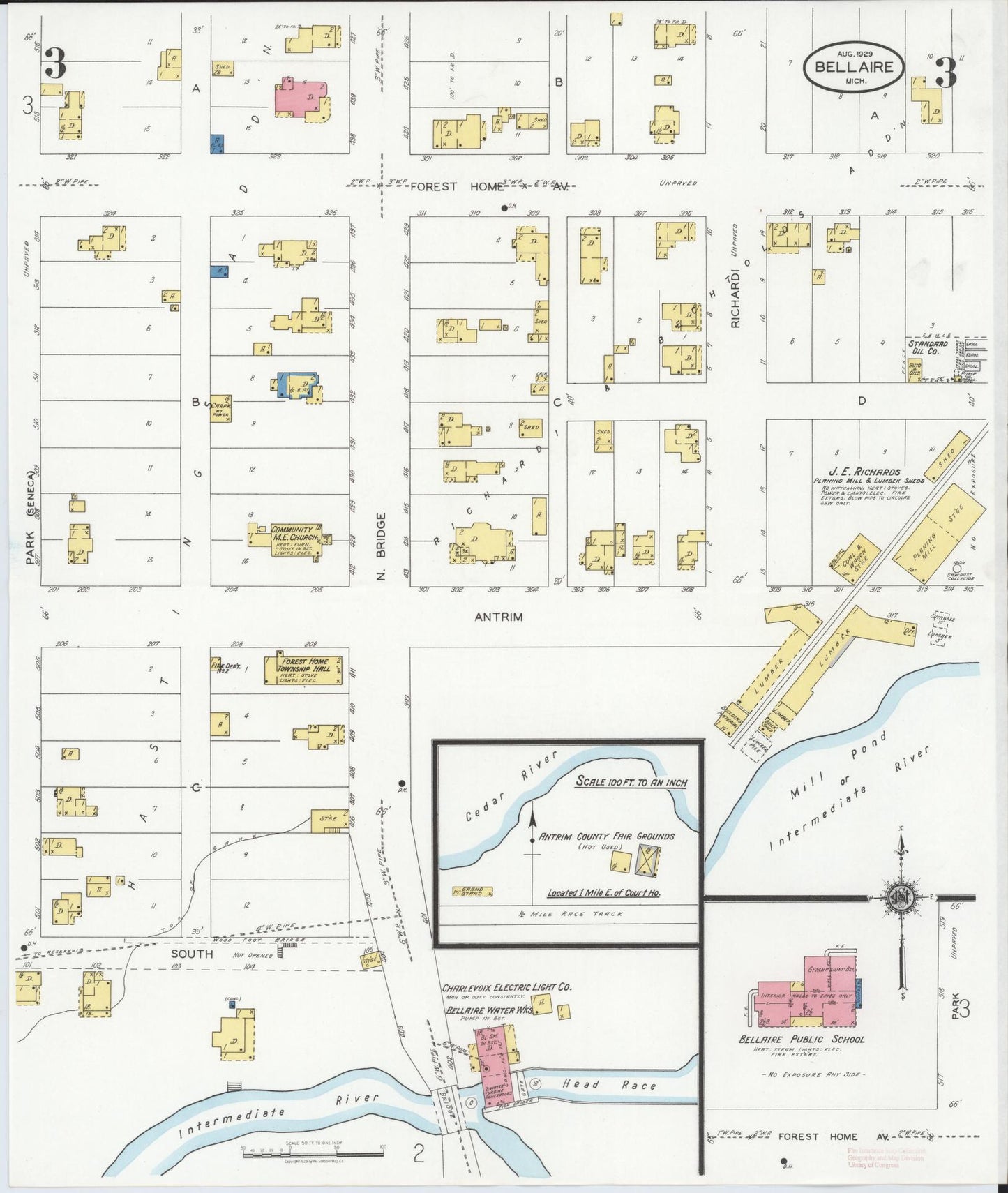 Sanborn Fire Insurance Map from Bellaire, Antrim County, Michigan (1929), Sheet #0003 - Complete Map Set gallery image, historic Sanborn map, vintage wall art, Michigan Michigan