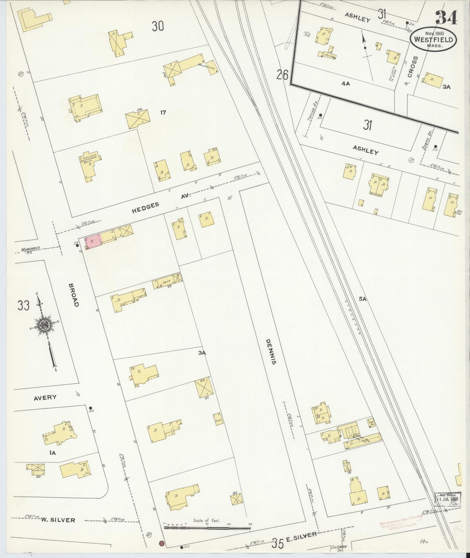 Sanborn Fire Insurance Map from Westfield, Hampden County, Massachusetts (1910), Sheet #0034 - Complete Map Set gallery image, historic Sanborn map, vintage wall art, Massachusetts Massachusetts