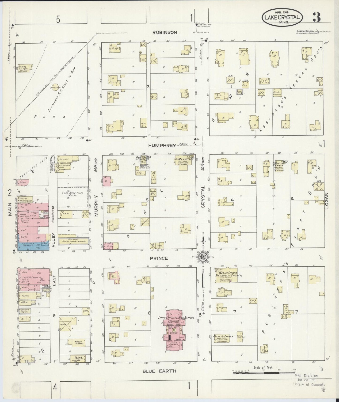 Sanborn Fire Insurance Map from Lake Crystal, Blue Earth County, Minnesota (1914), Sheet #0003 - Complete Map Set gallery image, historic Sanborn map, vintage wall art, Minnesota Minnesota