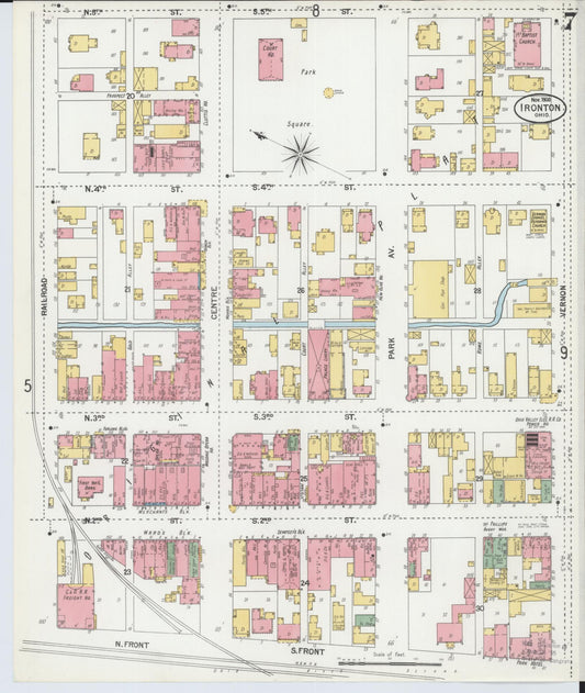 Sanborn Fire Insurance Map from Ironton, Lawrence County, Ohio (1900), Sheet #0007 - Historic Sanborn Fire Insurance Map Print, vintage old map wall art, antique decor, genealogy gift, Ohio Ohio map