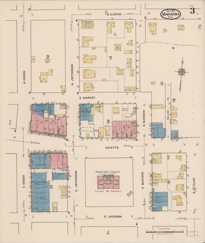 Sanborn Fire Insurance Map from Marianna, Jackson County, Florida (1922), Sheet #0003 - Historic Sanborn Fire Insurance Map Print, vintage old map wall art, antique decor, genealogy gift, Florida Florida map