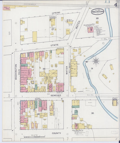 Sanborn Fire Insurance Map from Waukegan, Lake County, Illinois (1894), Sheet #0004 - Historic Sanborn Fire Insurance Map Print, vintage old map wall art, antique decor, genealogy gift, Illinois Illinois map