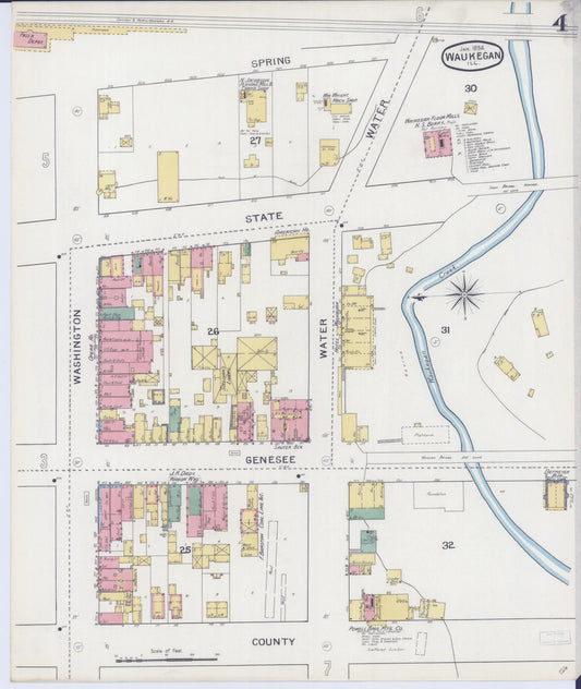 Sanborn Fire Insurance Map from Waukegan, Lake County, Illinois (1894), Sheet #0004 - Historic Sanborn Fire Insurance Map Print, vintage old map wall art, antique decor, genealogy gift, Illinois Illinois map