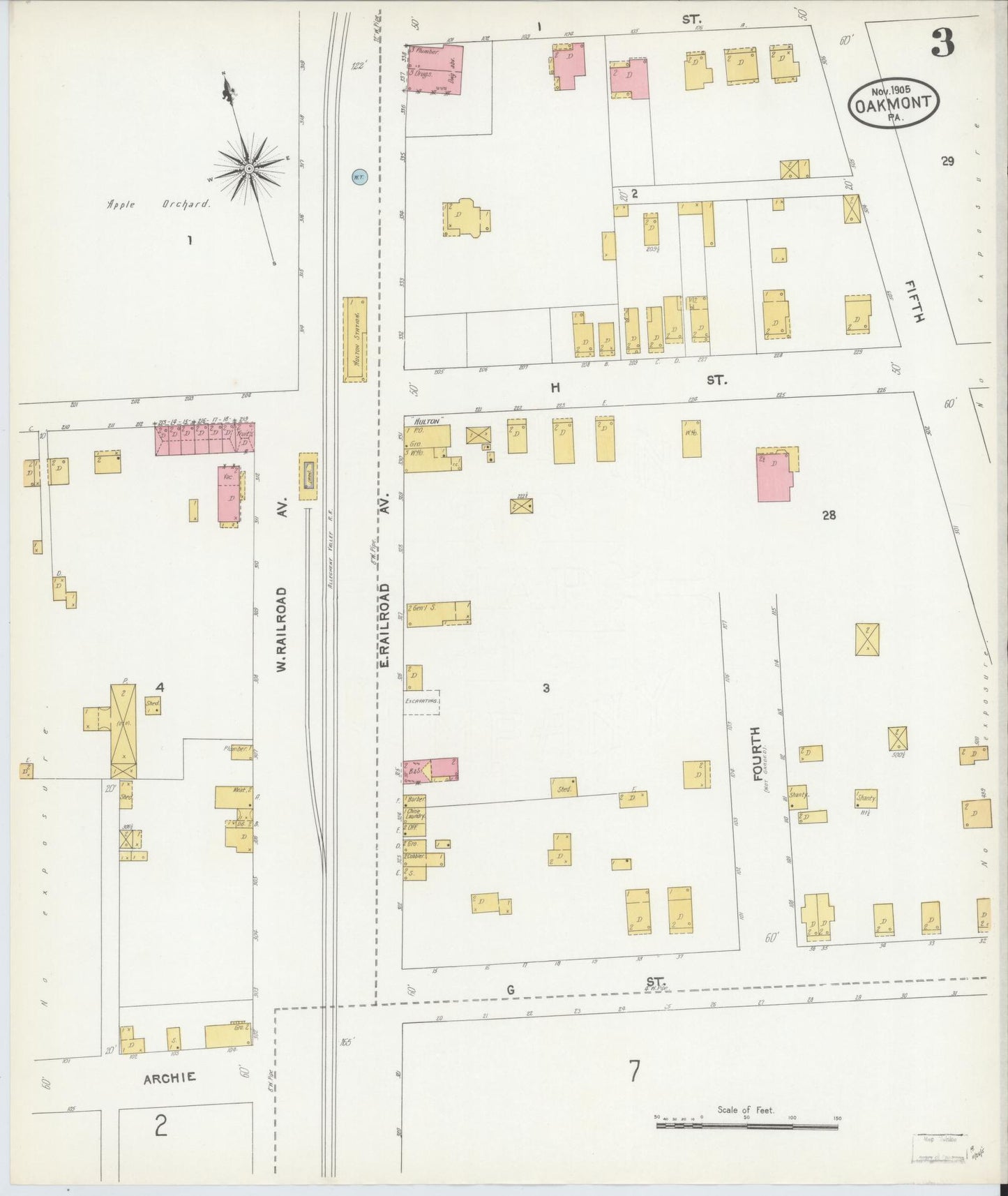 Sanborn Fire Insurance Map from Oakmont, Allegheny County, Pennsylvania (1905), Sheet #0003 - Complete Map Set gallery image, historic Sanborn map, vintage wall art, Pennsylvania Pennsylvania