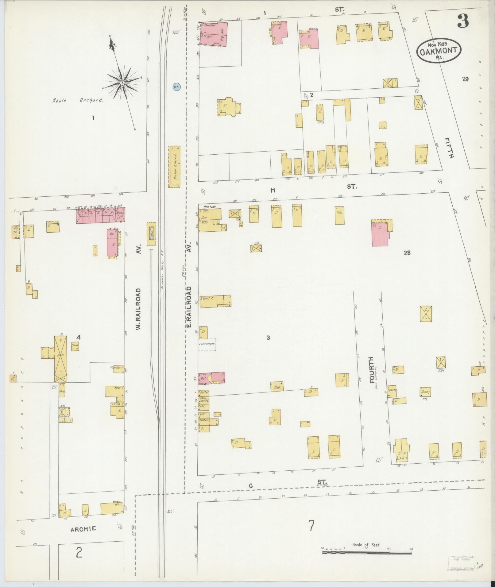 Sanborn Fire Insurance Map from Oakmont, Allegheny County, Pennsylvania (1905), Sheet #0003 - Complete Map Set gallery image, historic Sanborn map, vintage wall art, Pennsylvania Pennsylvania