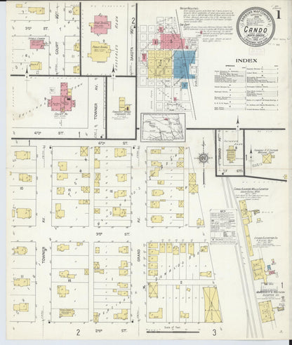 Sanborn Fire Insurance Map from Cando, Towner County, North Dakota (1913), Sheet #0001 - Complete Map Set gallery image, historic Sanborn map, vintage wall art, North Dakota North Dakota