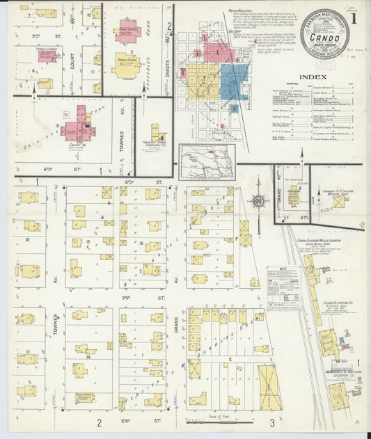Sanborn Fire Insurance Map from Cando, Towner County, North Dakota (1913), Sheet #0001 - Complete Map Set gallery image, historic Sanborn map, vintage wall art, North Dakota North Dakota