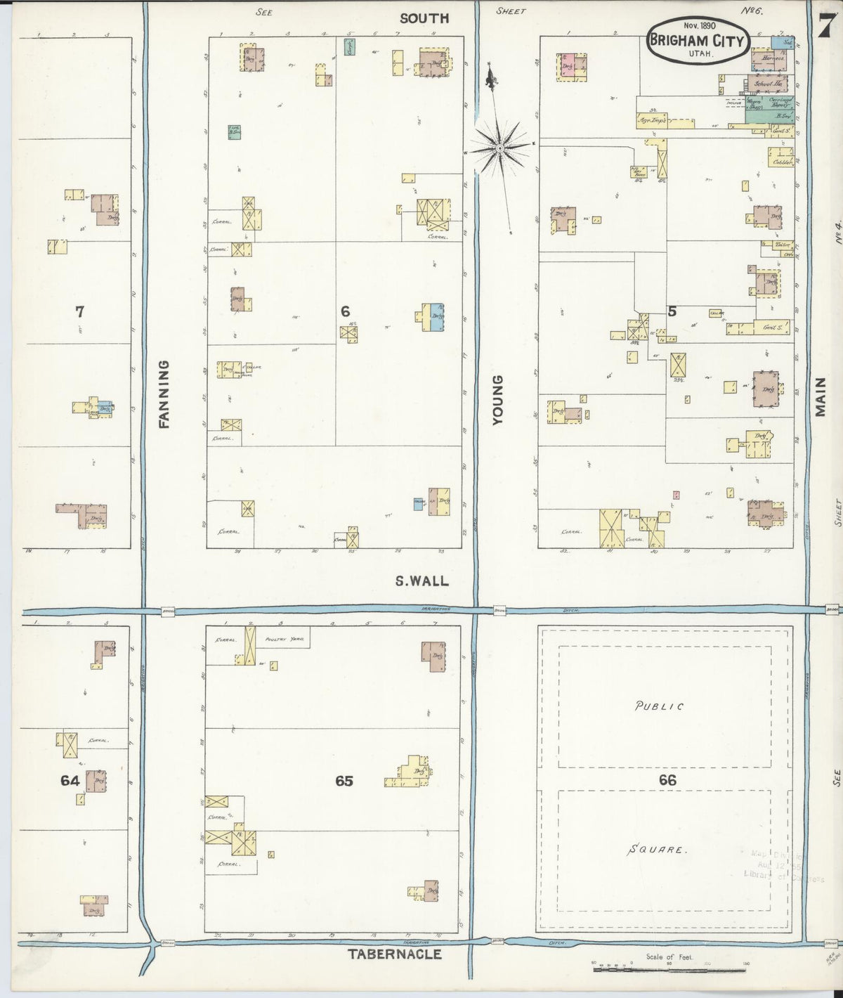 Sanborn Fire Insurance Map from Brigham City, Box Elder County, Utah (1890), Sheet #0007 - Historic Sanborn Fire Insurance Map Print, vintage old map wall art, antique decor, genealogy gift, Utah Utah map