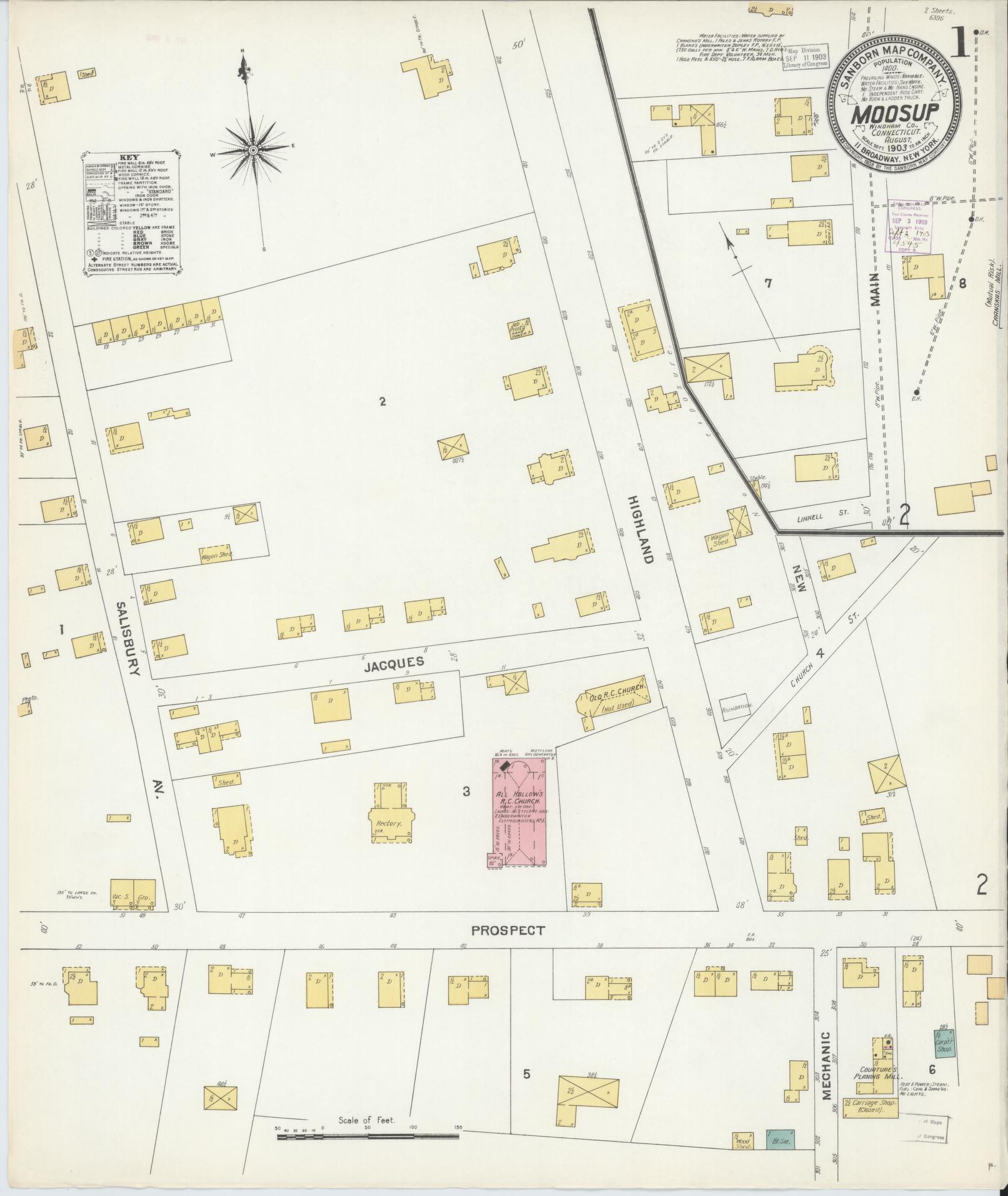 Sanborn Fire Insurance Map from Moosup, Windham County, Connecticut (1903), Sheet #0001 - Complete Map Set gallery image, historic Sanborn map, vintage wall art, Connecticut Connecticut