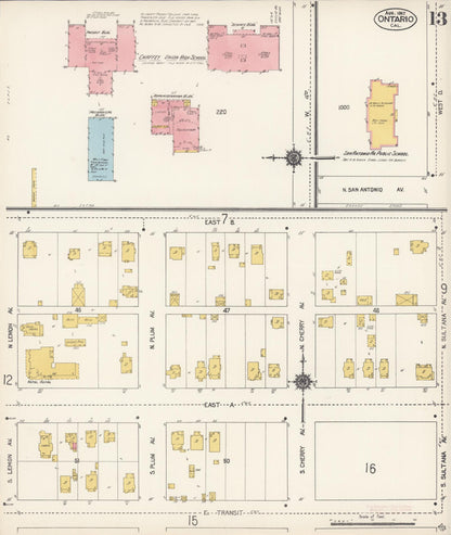 Sanborn Fire Insurance Map from Ontario, San Bernardino County, California (1912), Sheet #0013 - Complete Map Set gallery image, historic Sanborn map, vintage wall art, California California