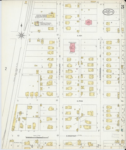 Sanborn Fire Insurance Map from Chanute, Neosho County, Kansas (1906), Sheet #0003 - Historic Sanborn Fire Insurance Map Print, vintage old map wall art, antique decor, genealogy gift, Kansas Kansas map
