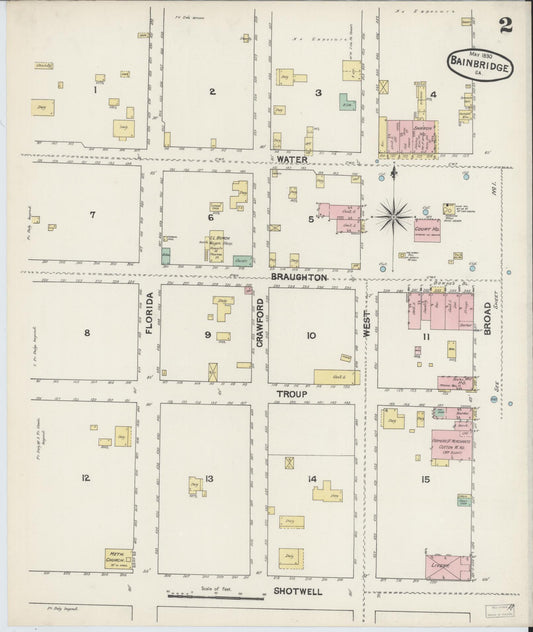 Sanborn Fire Insurance Map from Bainbridge, Decatur County, Georgia (1890), Sheet #0002 - Historic Sanborn Fire Insurance Map Print, vintage old map wall art, antique decor, genealogy gift, Georgia Georgia map