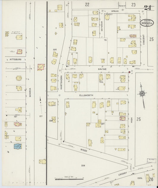 Sanborn Fire Insurance Map from Hornell, Steuben County, New York (1915), Sheet #0024 - Historic Sanborn Fire Insurance Map Print, vintage old map wall art, antique decor, genealogy gift, New York New York map