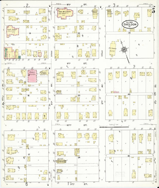 Sanborn Fire Insurance Map from Sheldon, O'Brien County, Iowa (1909), Sheet #0005 - Historic Sanborn Fire Insurance Map Print, vintage old map wall art
