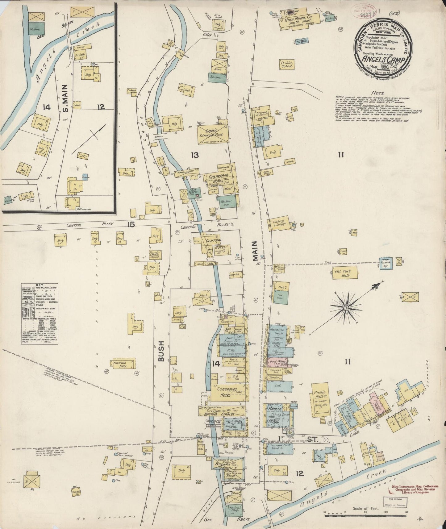 Sanborn Fire Insurance Map from Angels Camp, Calaveras County, California (1890), Sheet #0001 - Historic Sanborn Fire Insurance Map Print, vintage old map wall art, antique decor, genealogy gift, California California map