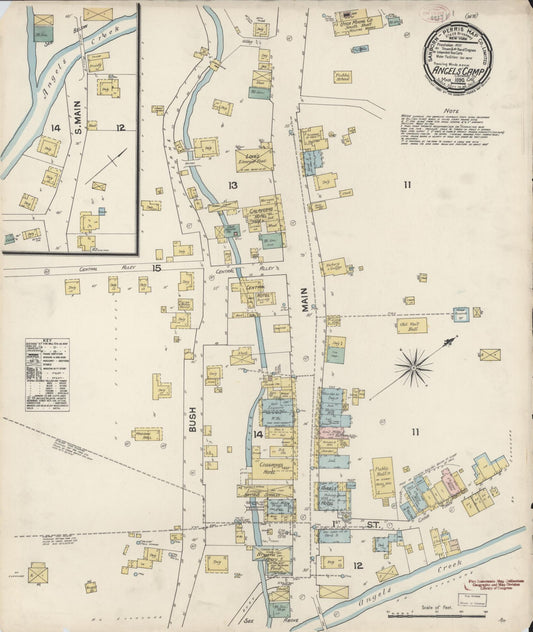 Sanborn Fire Insurance Map from Angels Camp, Calaveras County, California (1890), Sheet #0001 - Historic Sanborn Fire Insurance Map Print, vintage old map wall art, antique decor, genealogy gift, California California map