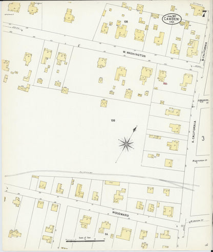 Sanborn Fire Insurance Map from Camden, Ouachita County, Arkansas (1907), Sheet #0007 - Complete Map Set gallery image, historic Sanborn map, vintage wall art, Arkansas Arkansas