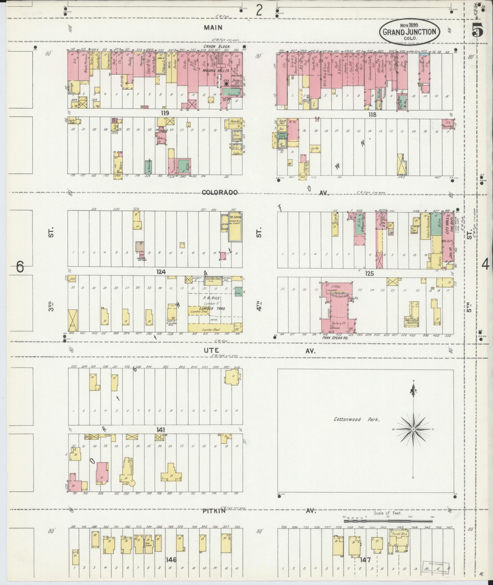 Sanborn Fire Insurance Map from Grand Junction, Mesa County, Colorado (1899), Sheet #0005 - Historic Sanborn Fire Insurance Map Print, vintage old map wall art, antique decor, genealogy gift, Colorado Colorado map