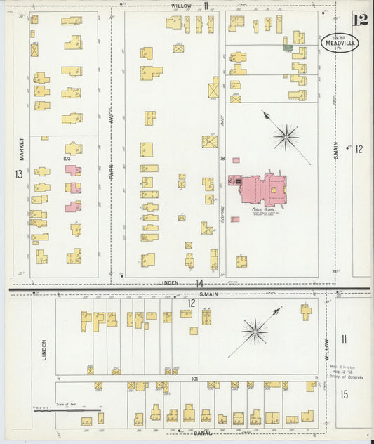 Sanborn Fire Insurance Map from Meadville, Crawford County, Pennsylvania (1901), Sheet #0012 - Historic Sanborn Fire Insurance Map Print, vintage old map wall art, antique decor, genealogy gift, Pennsylvania Pennsylvania map