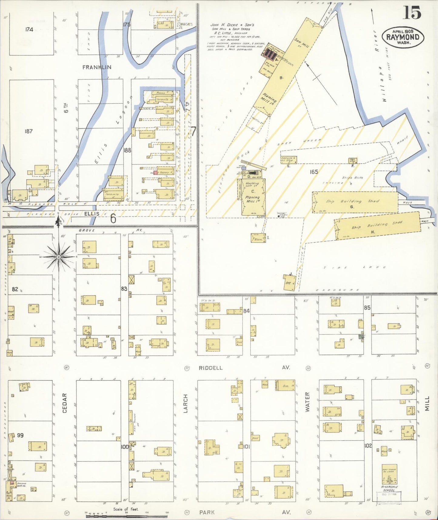 Sanborn Fire Insurance Map from Raymond, Pacific County, Washington (1909), Sheet #0015 - Historic Sanborn Fire Insurance Map Print, vintage old map wall art, antique decor, genealogy gift, Washington Washington map
