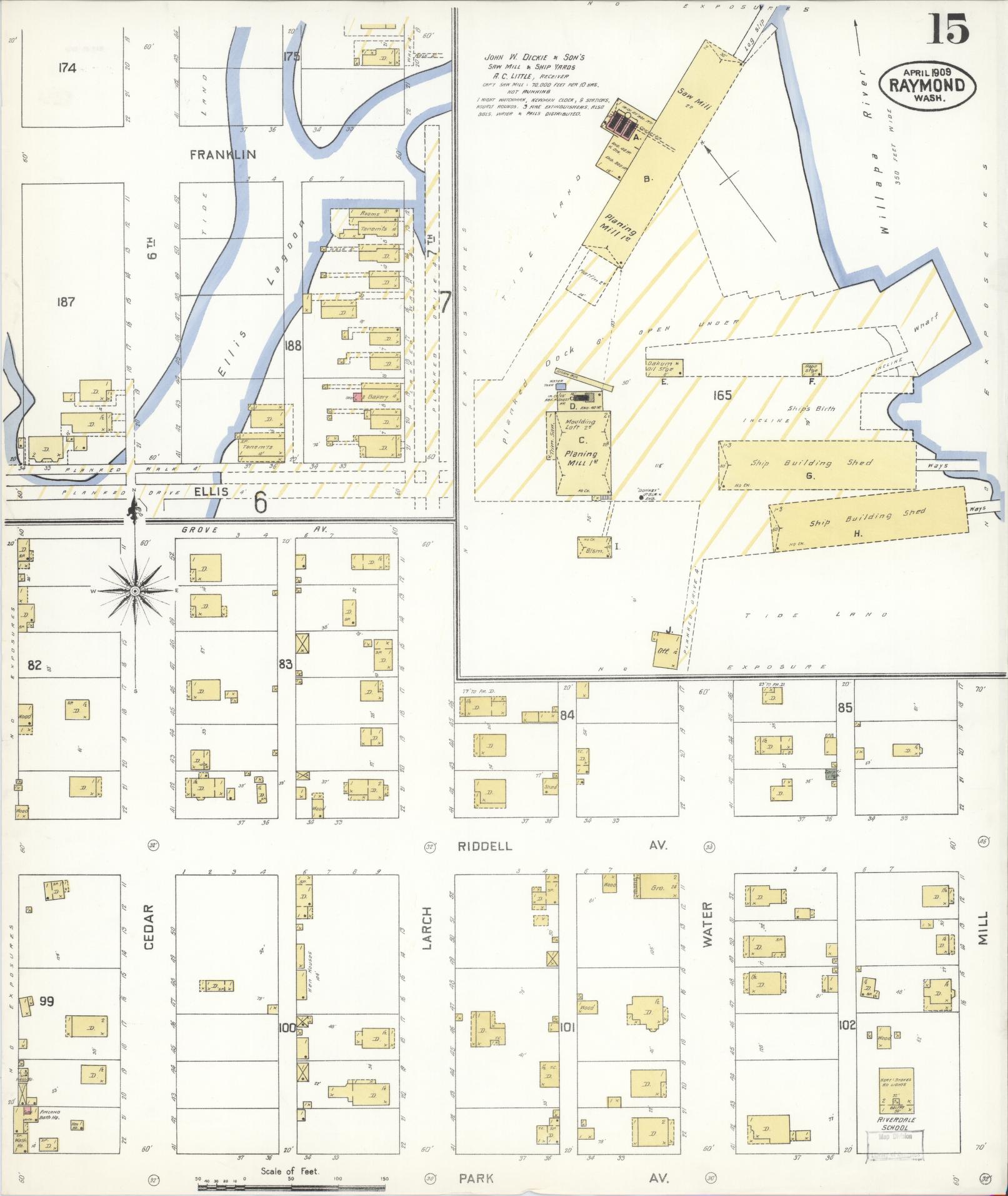 Sanborn Fire Insurance Map from Raymond, Pacific County, Washington (1909), Sheet #0015 - Historic Sanborn Fire Insurance Map Print, vintage old map wall art, antique decor, genealogy gift, Washington Washington map