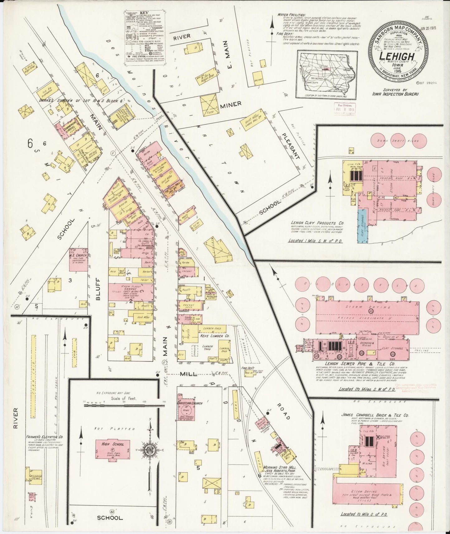 Sanborn Fire Insurance Map from Lehigh, Webster County, Iowa (1915), Sheet #0001 - Historic Sanborn Fire Insurance Map Print, vintage old map wall art
