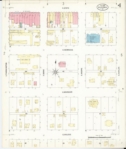 Sanborn Fire Insurance Map from Algona, Kossuth County, Iowa (1907), Sheet #0004 - Historic Sanborn Fire Insurance Map Print, vintage old map wall art