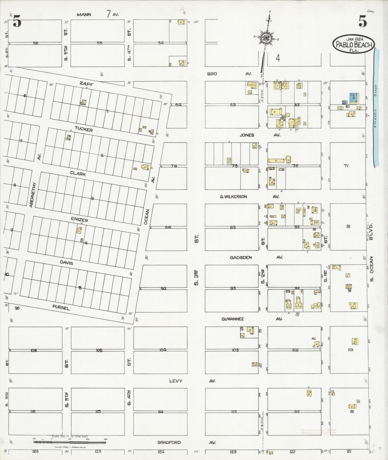 Sanborn Fire Insurance Map from Pablo Beach, Duval County, Florida (1924), Sheet #0005 - Complete Map Set gallery image, historic Sanborn map, vintage wall art, Florida Florida